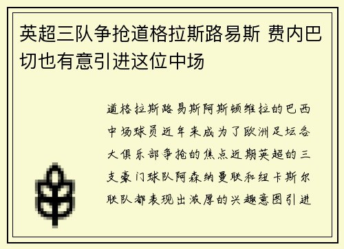 英超三队争抢道格拉斯路易斯 费内巴切也有意引进这位中场